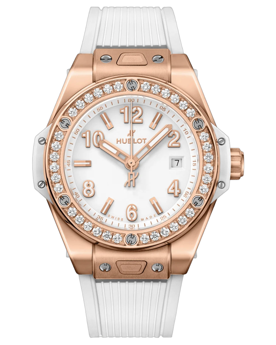 Hublot Big Bang One Click King Gold White Dial Diamond Bezel 485.OE.2080.RW.1204 33mm 18K Rose Gold