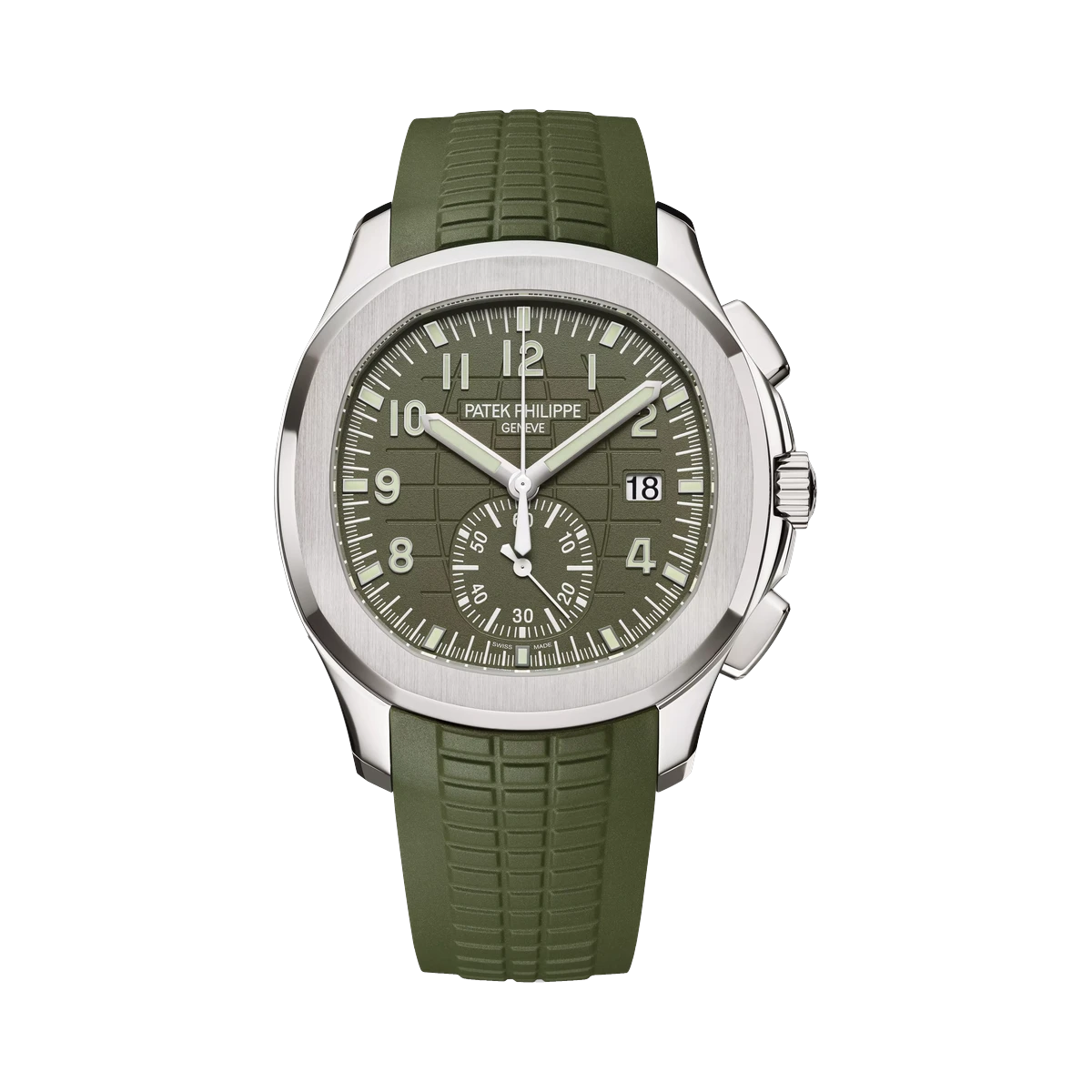 Patek Philippe Aquanaut 5968G-010 Khaki Green Dial Flyback Chronograph 42Mm 18K White Gold Khaki Rubber Strap