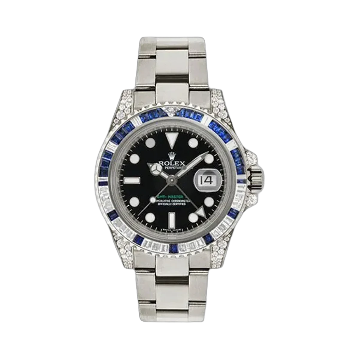 劳力士 Gmt Master II 116759SA 黑色表盘白金配蓝宝石和钻石表圈 40 毫米 18K 白金男士手表