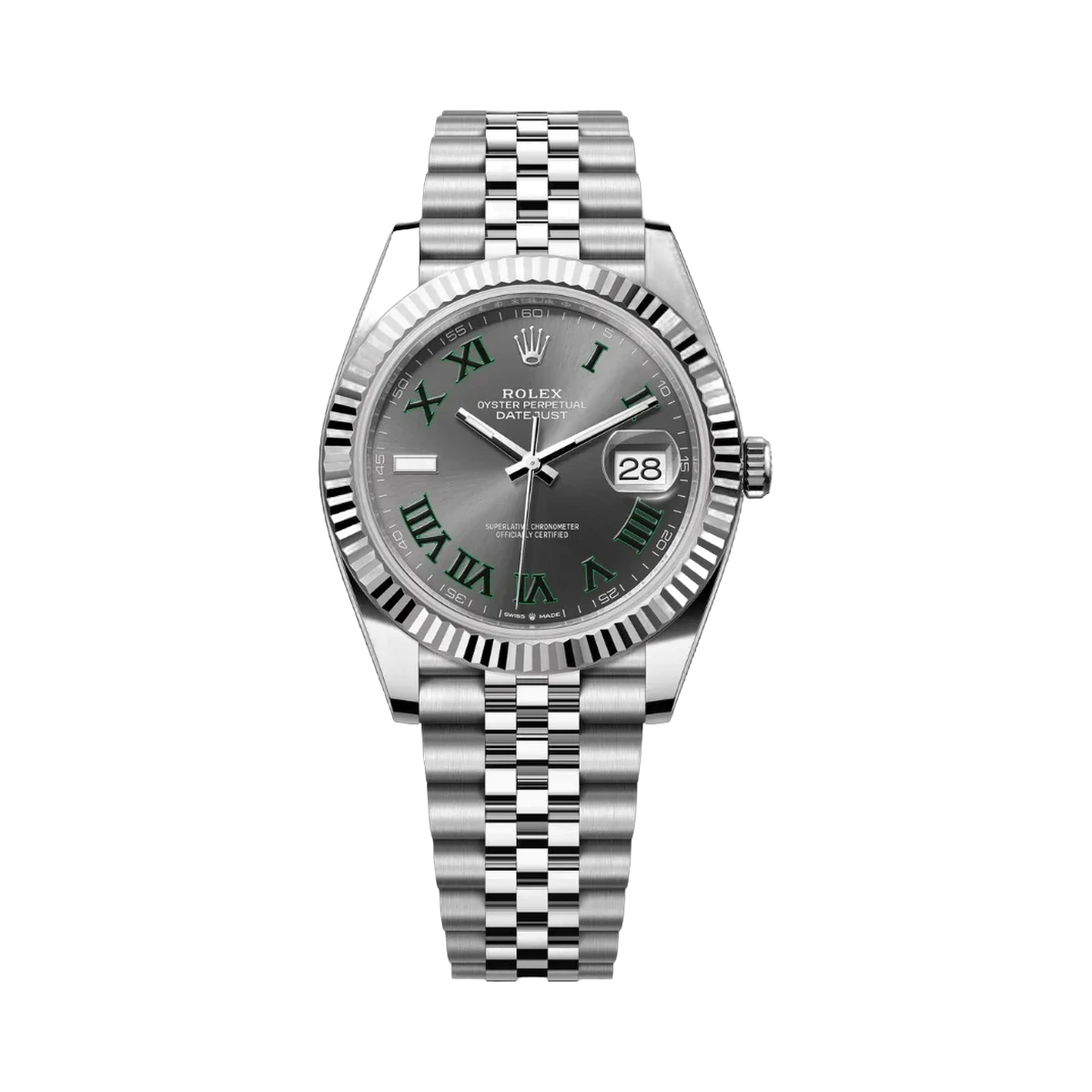 Rolex Datejust 41 Oyster Perpetual 126334-0022 Weißgold 41mm Grau Zifferblatt Grüne Ziffern Herrenuhr