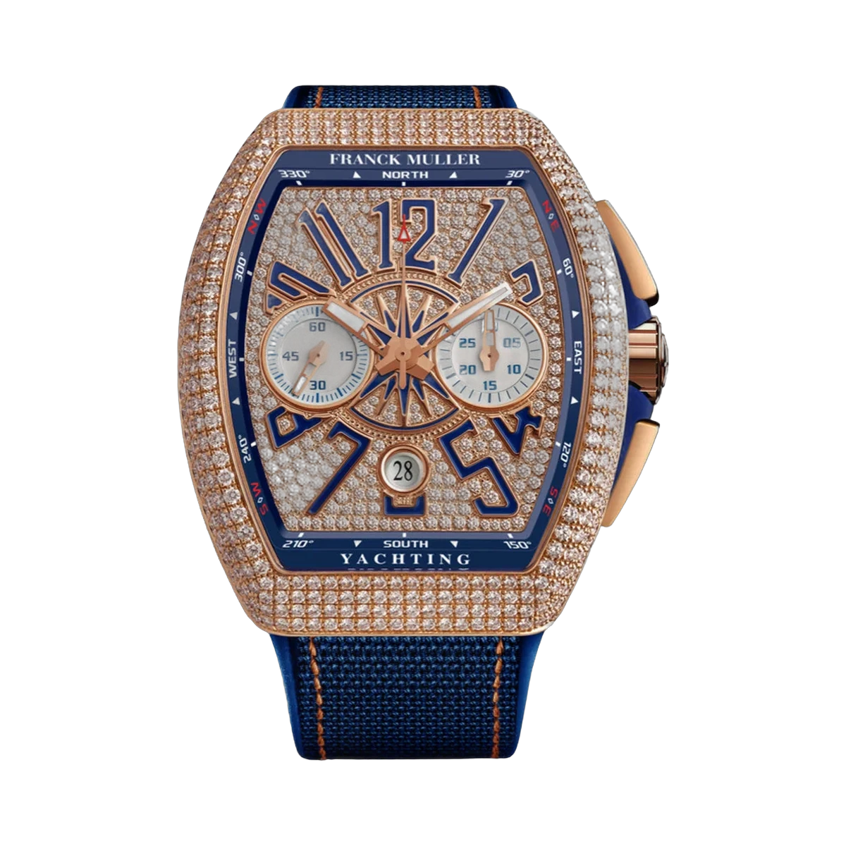 Franck Muller Vanguard Yachting V 45 CC DT YACHT D CD 5N BL 5N Roségold Diamanten Lünette & Zifferblatt 45mm Herrenuhr