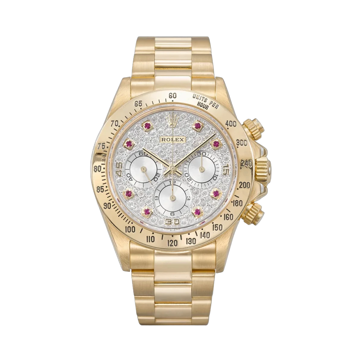 Rolex Cosmograph Daytona 116528 Yellow Gold 40mm Pave Ruby Dial Men's Watch