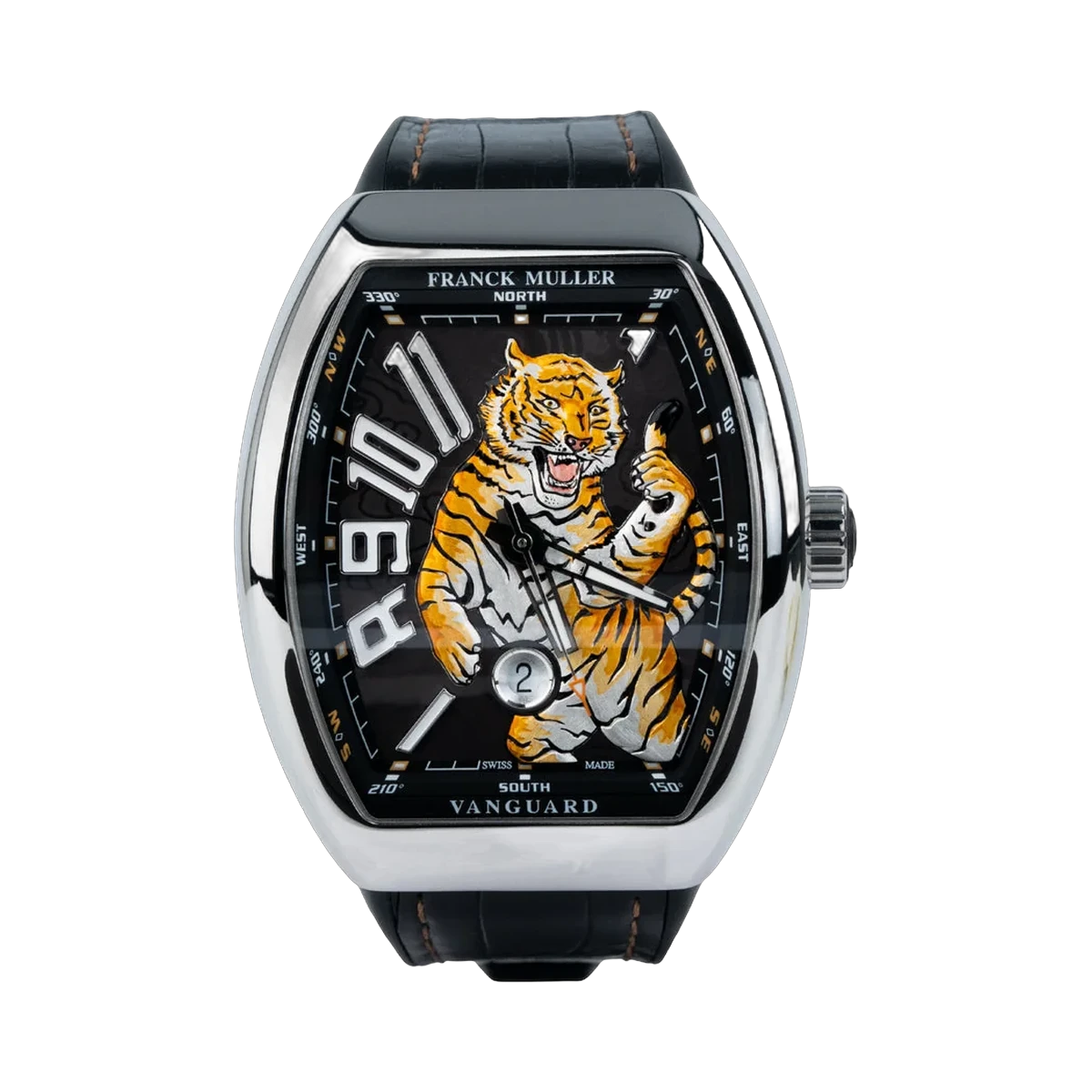 ساعة فرانك مولر فانجارد تايجر كينج V 45 SC DT TIGER KING NR ستانلس ستيل 45 ملم مينا سوداء للرجال