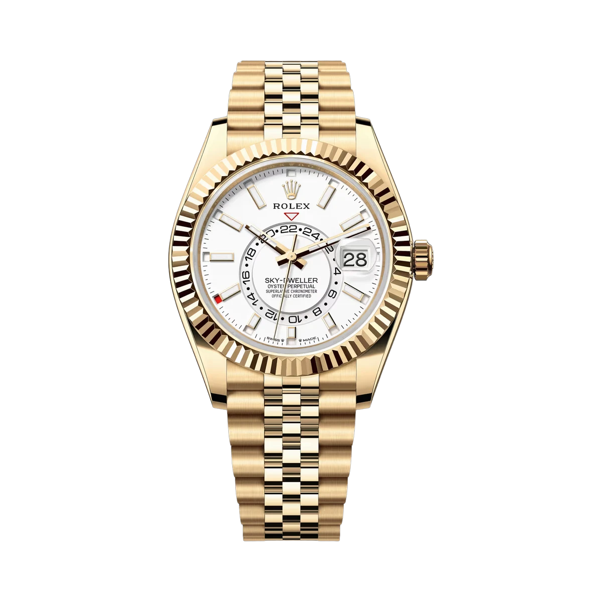 Rolex Sky-Dweller 336938-0006 42mm 18K Yellow Gold White Index Dial Jubilee Bracelet Men's Watch