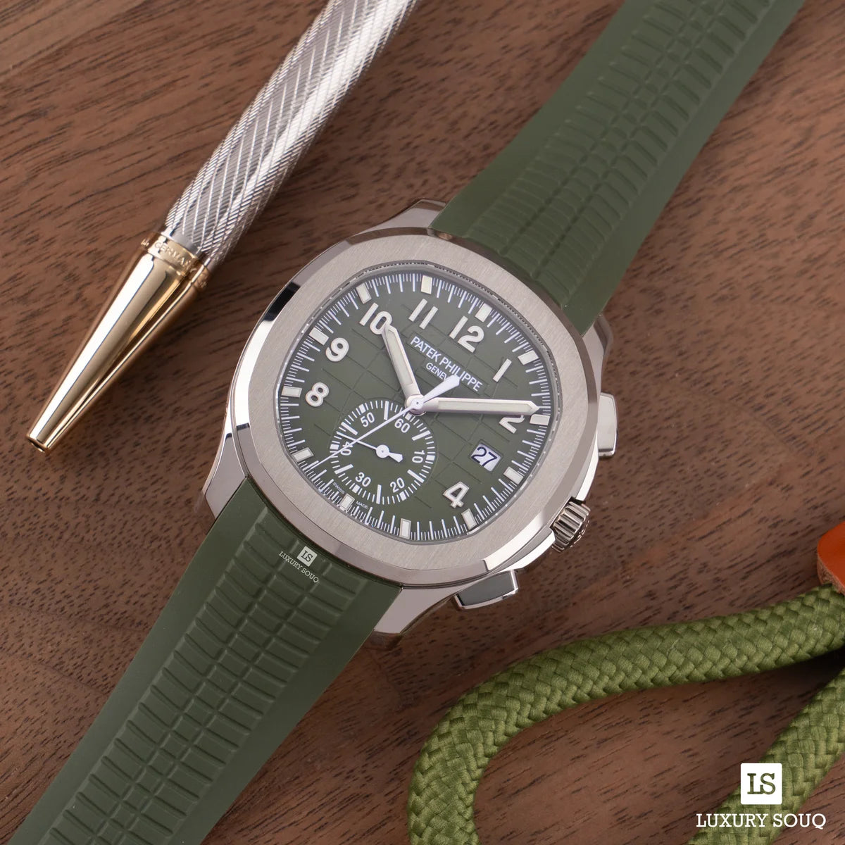 Patek Philippe Aquanaut 5968G-010 Khaki Green Dial Flyback Chronograph 42Mm 18K White Gold Khaki Rubber Strap – additional product photo 2