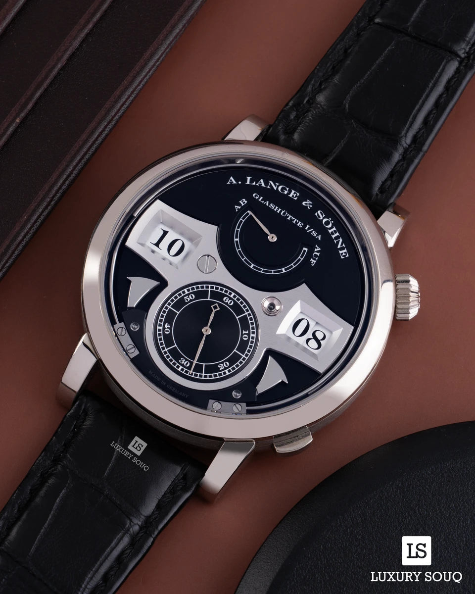 A. Lange & Sohne Zeitwerk Double Jumping Hour White Gold Black Dial 140.029
