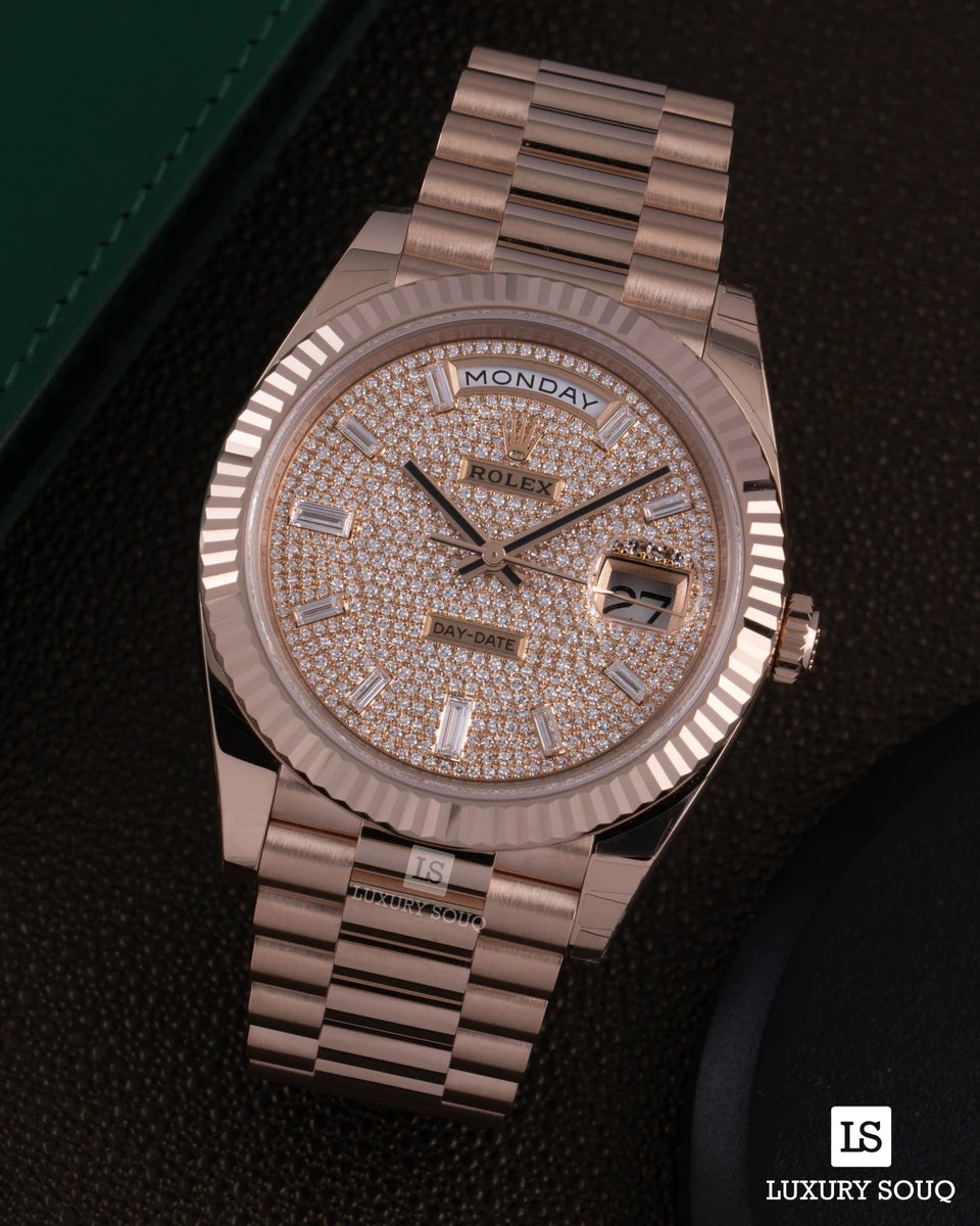 Rolex Day-Date 40 Oyster Perpetual 228235-0036 18ct Everose Gold Diamond Paved Dial 40mm Mens Watch