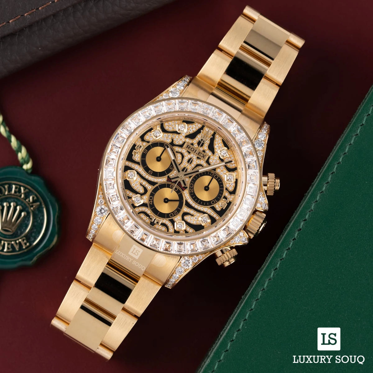 Rolex Cosmograph Daytona 116598TBR Eye of the Tiger Yellow Gold Diamond Bezel 40mm Men's Watch