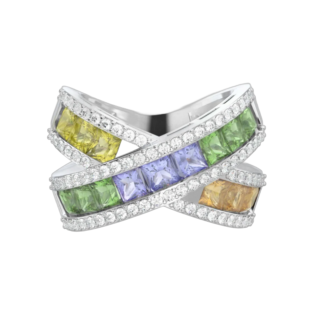 RAINBOW SAPPHIRE PRINCESS RING- 4.89 CTS- HRD-G-H/SI 785R,Total Wt - 9.93gm