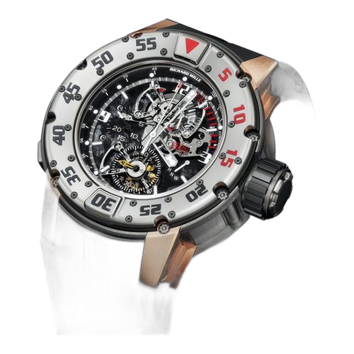 Richard Mille Rm 025 Manual Winding Tourbillon Chronograph Titanium And 18K Rose Gold Black Rubber Straps Men's Watch