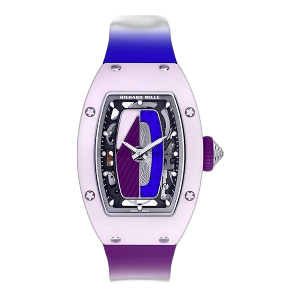 Richard Mille Rm 07-01 Coloured Pastel Pink Ceramics Limited Edition 45.66Mm X 31.40Mm X 11.85 Mm Cerulean And Lilac Rubber Strap Ladies' Watch