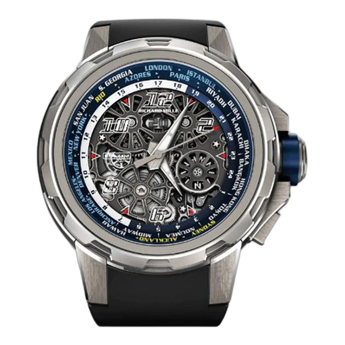 Richard Mille Rm 63-02 Ti Automatic Winding Worldtimer 47Mm Titanium Black Rubber Straps Men's Watch