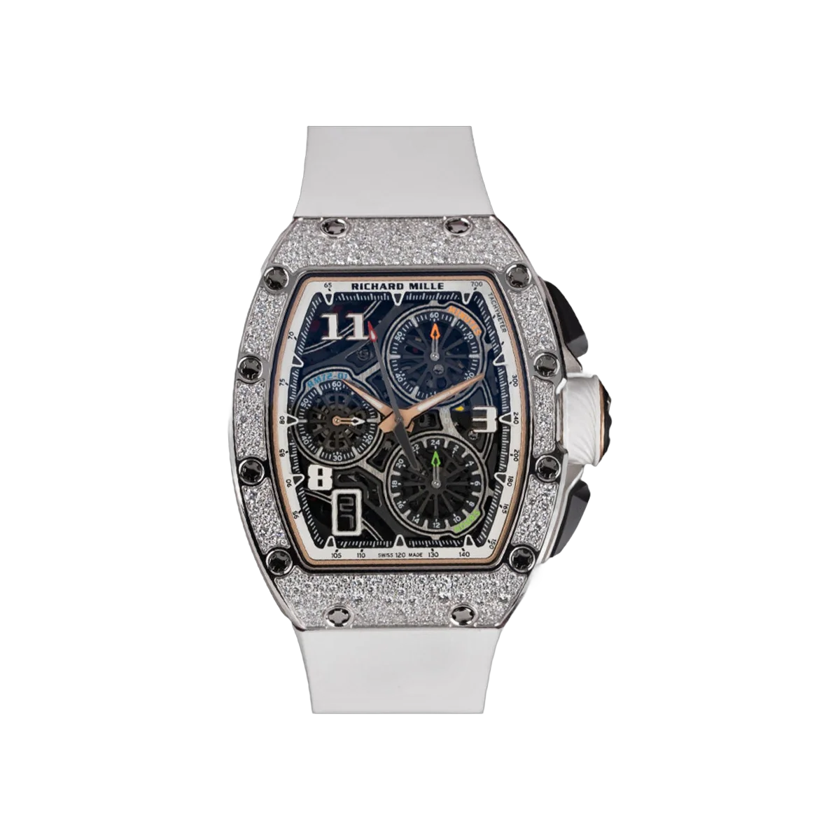 Richard Mille RM 72-01 Lifestyle Flyback Chronograph White Gold Diamond Bezel Skeleton Dial 47mm Men's Watch