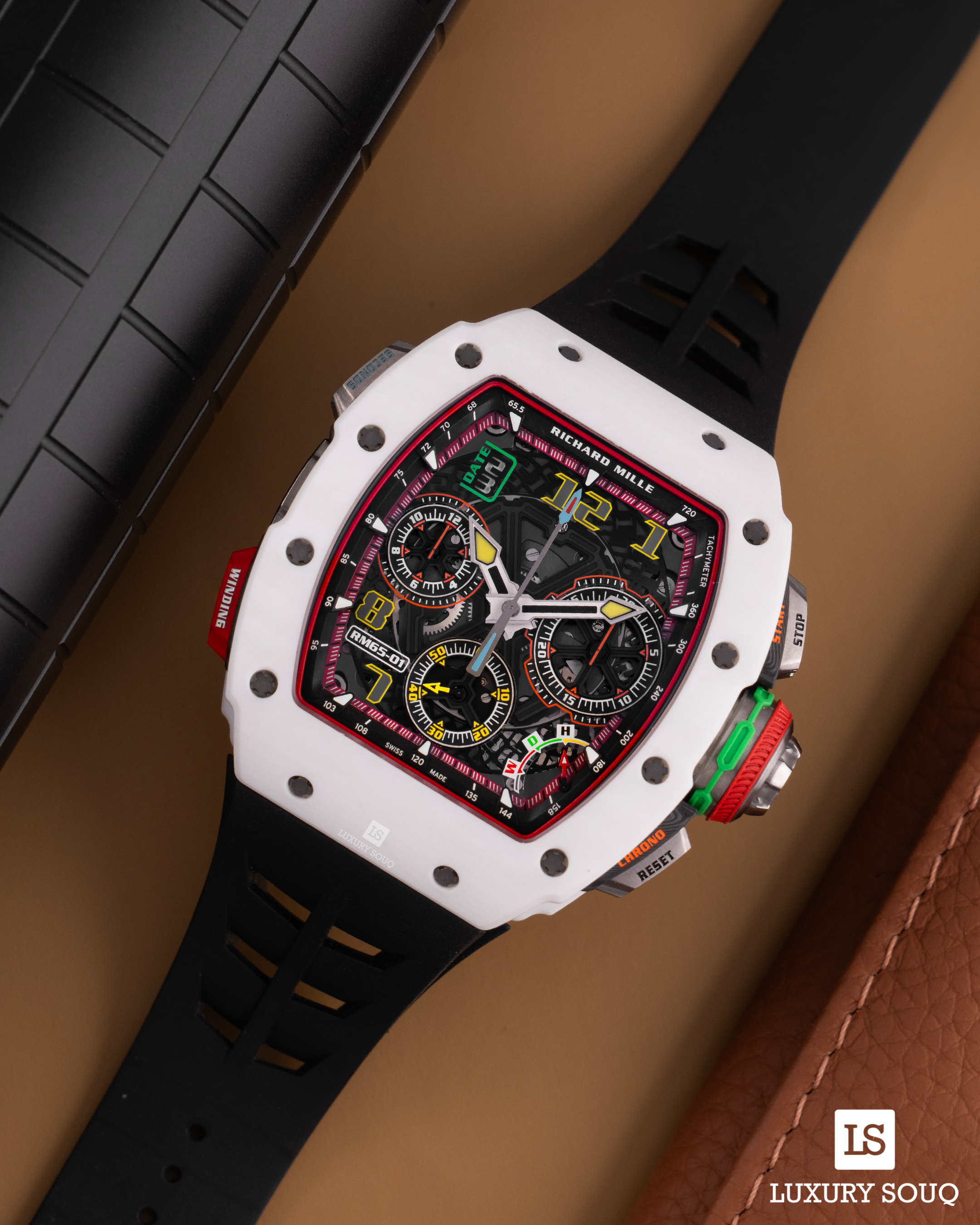 Richard Mille RM 65-01 Automatic Split-Seconds Chronograph White NTPT Skeleton Dial Mens Watch