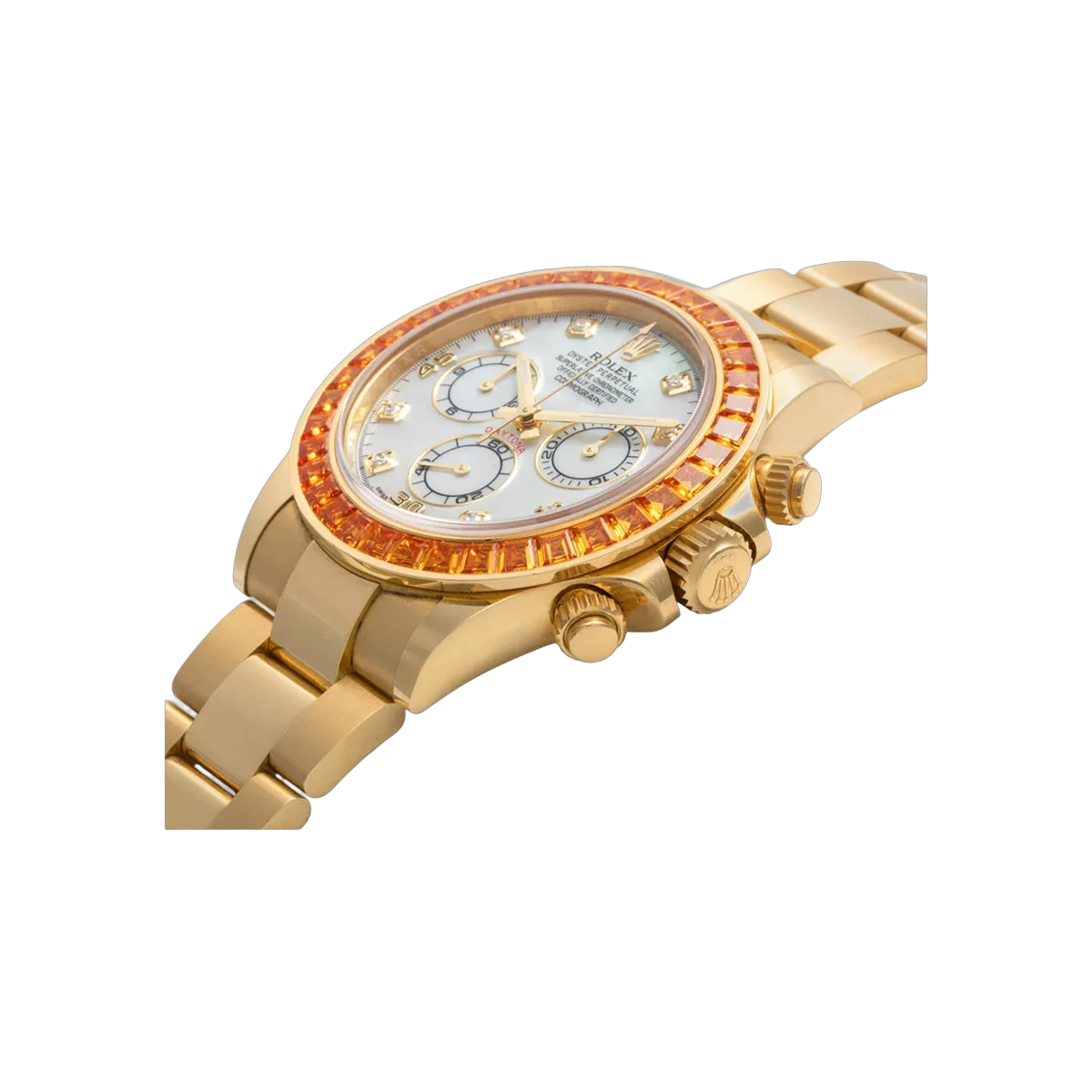 Rolex Cosmograph Daytona 116578SACO Yellow Gold Baguette-Cut Orange Sapphires Bezel 40mm Mother-of-Pearl Dial Unisex Watch – additional product photo 2