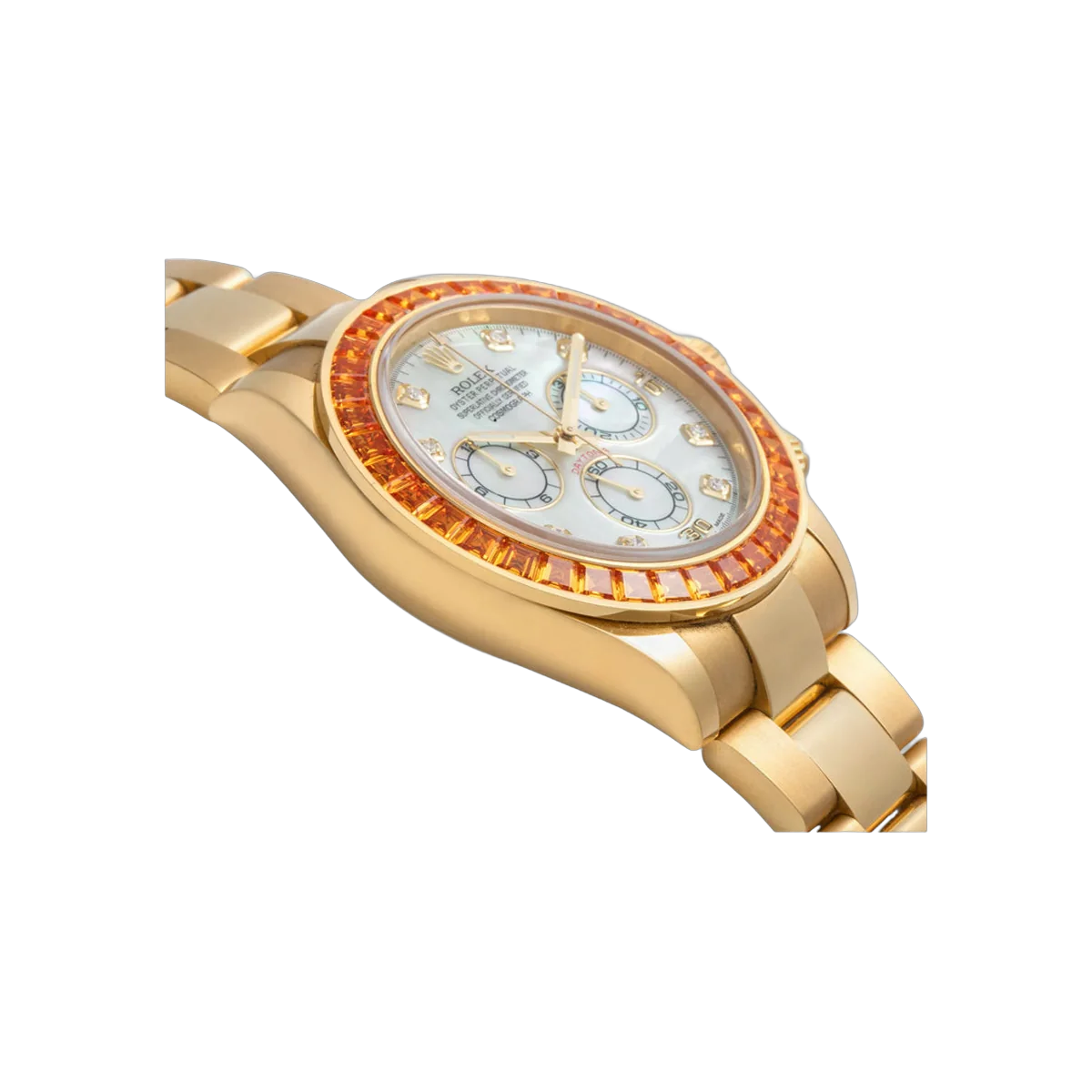Rolex Cosmograph Daytona 116578SACO Yellow Gold Baguette-Cut Orange Sapphires Bezel 40mm Mother-of-Pearl Dial Unisex Watch – additional product photo 3