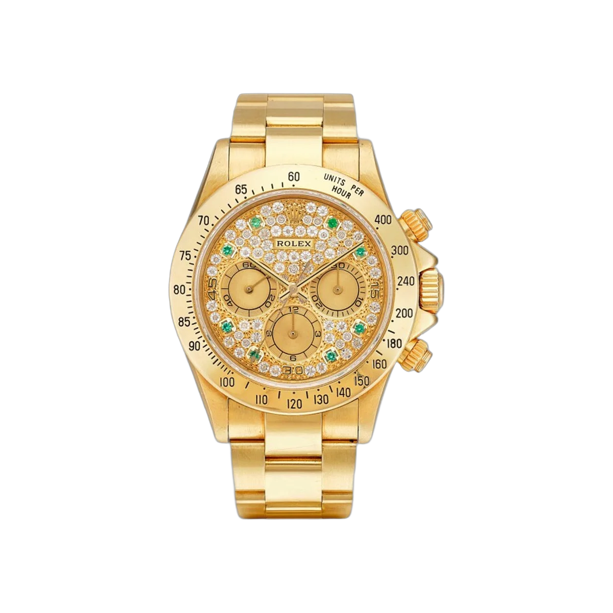 Rolex Cosmograph Daytona 16528 Yellow Gold 40mm Champagne Diamond & Emerald-set Dial Men's Watch