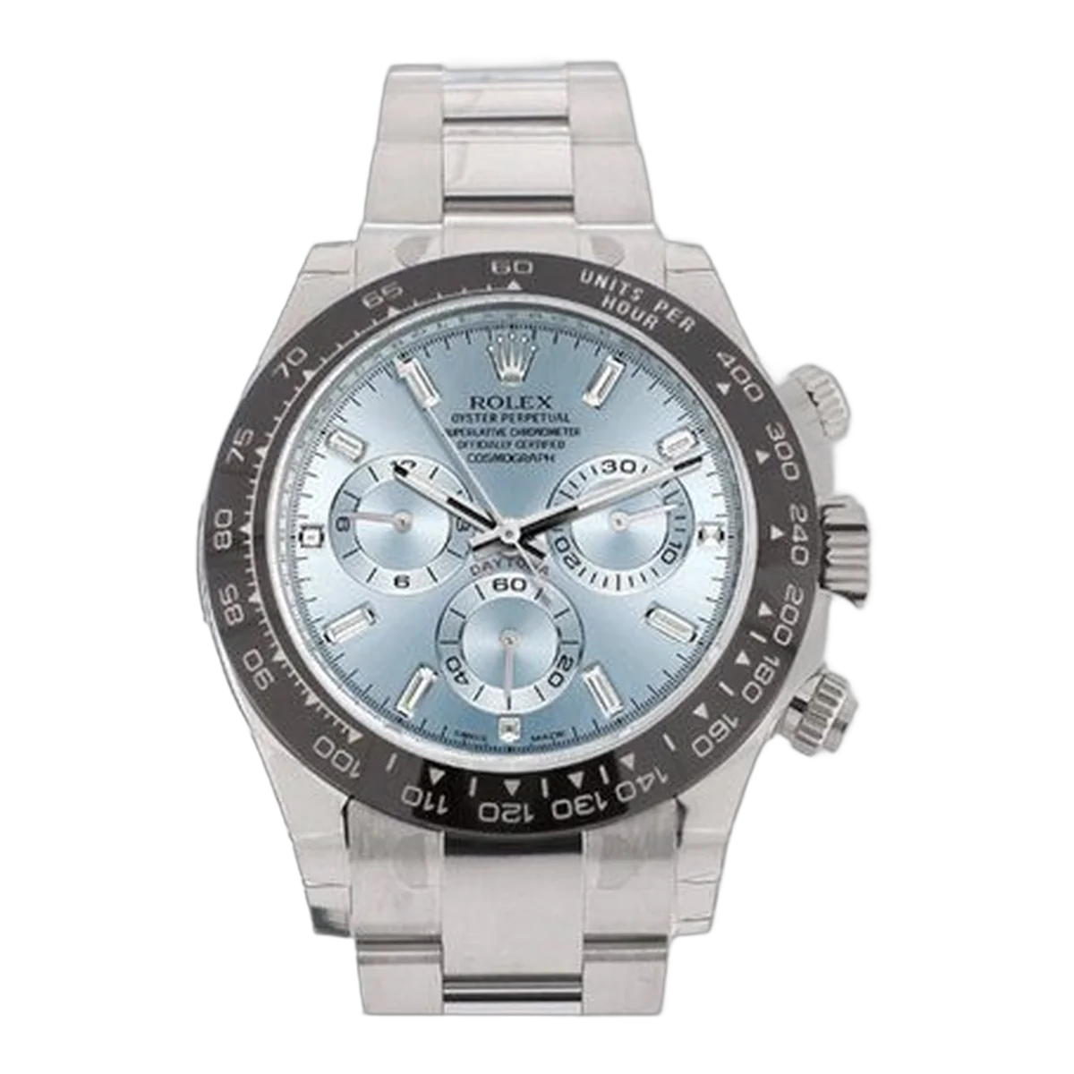 Rolex Cosmograph Daytona Ice Blue 8 Baguette Diamond Platinum Men's Watch