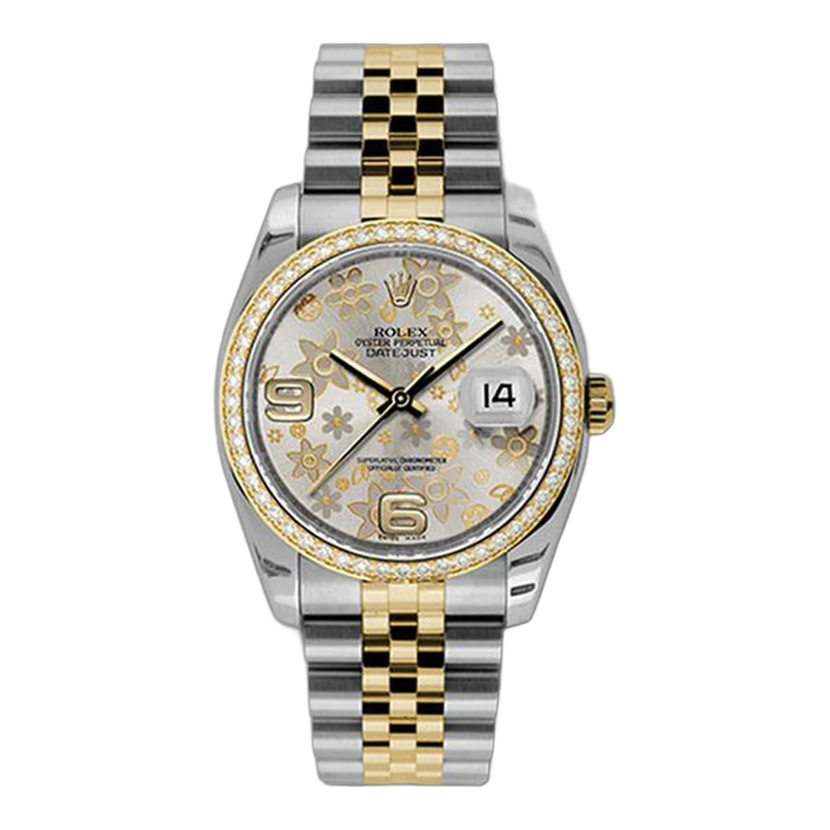 Rolex Datejust 116243 Sfaj Silver Flower Patterns 36Mm Diamond-Set Steel And Yellow Gold Ladies' Watch