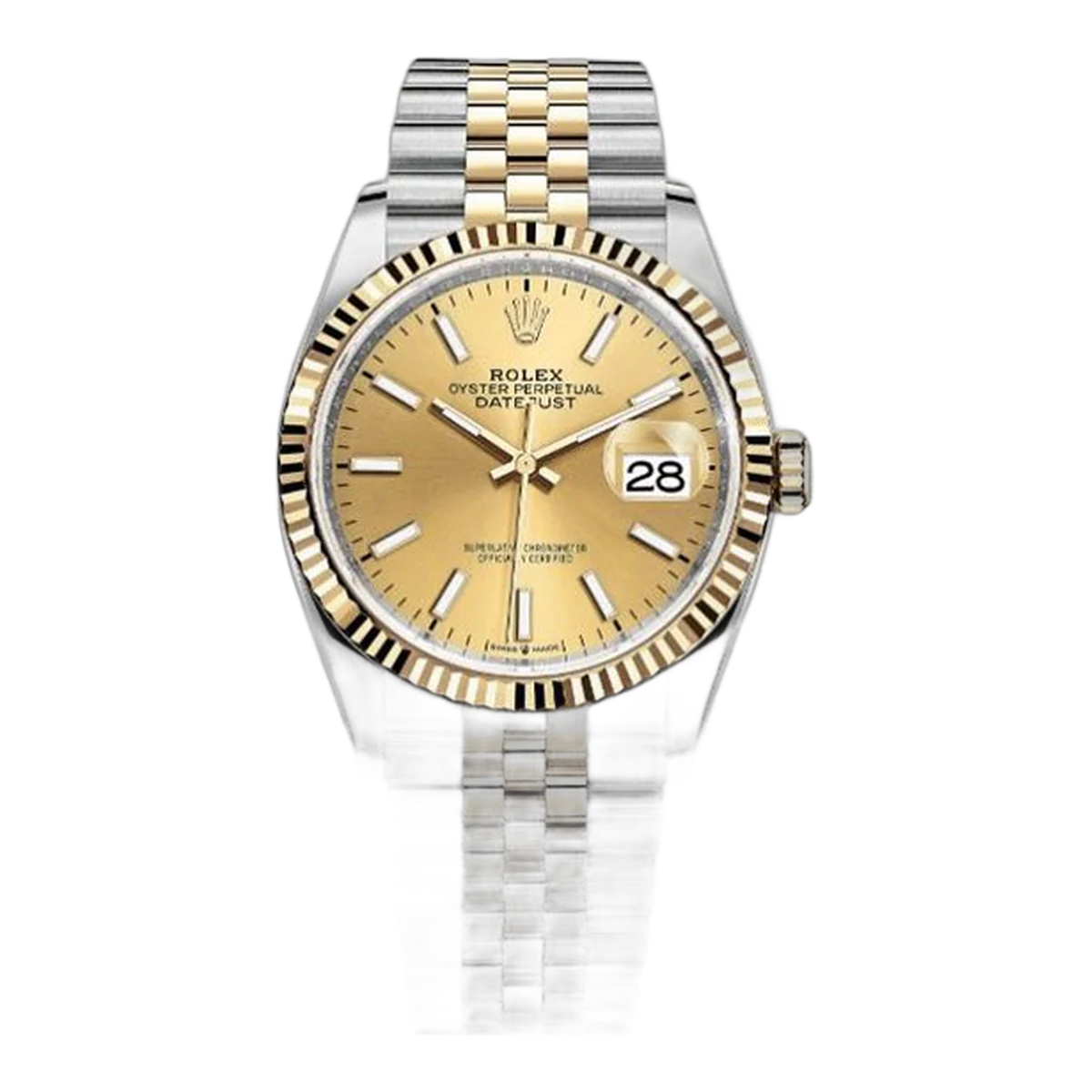 Rolex Datejust 126233-0015 Fluted Bezel Oystersteel Yellow Gold 36mm Champagne Index Dial Women’s Watch