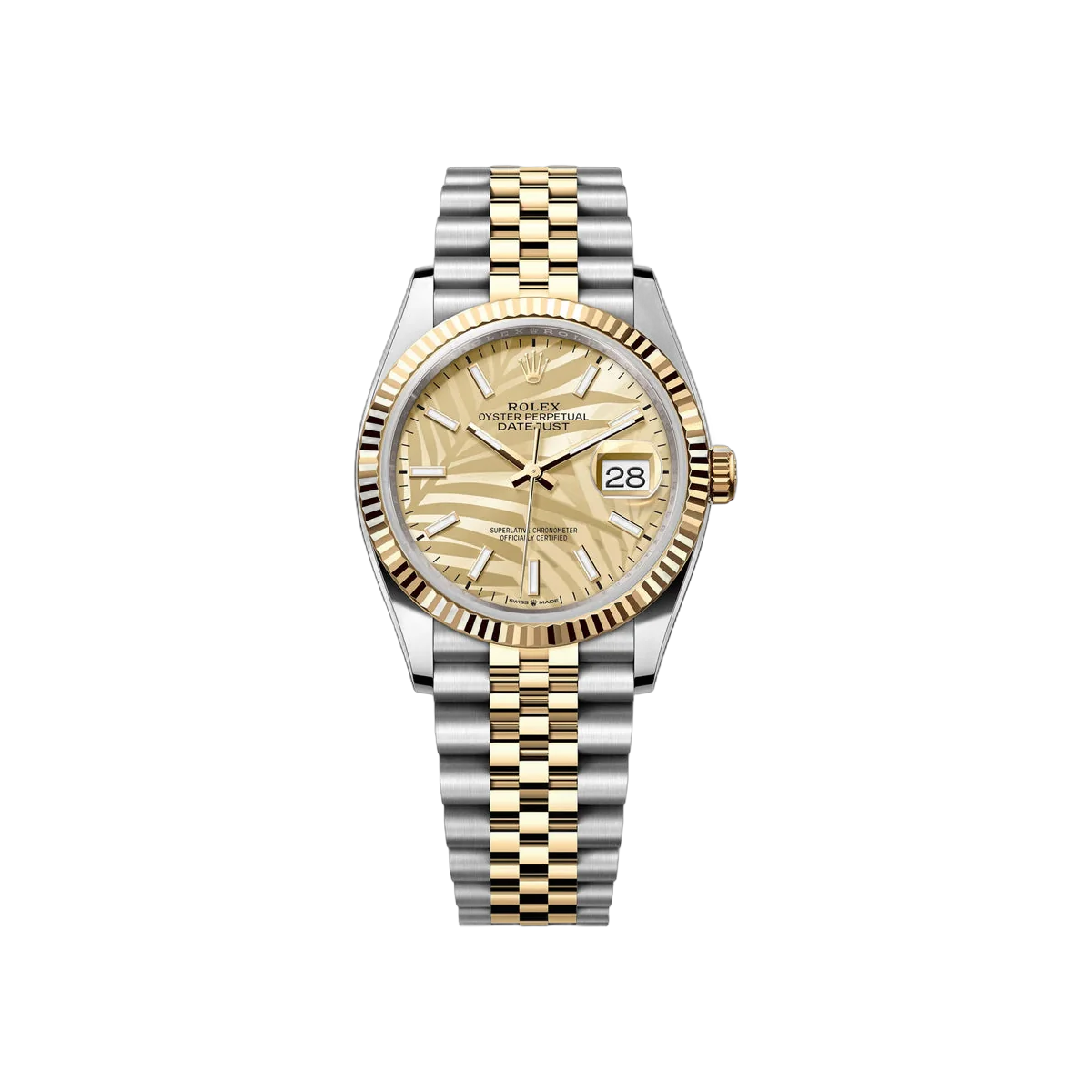 Rolex Datejust 126233-0037 Steel & Yellow Gold 36mm Champagne Palm Motif Dial Ladies Watch