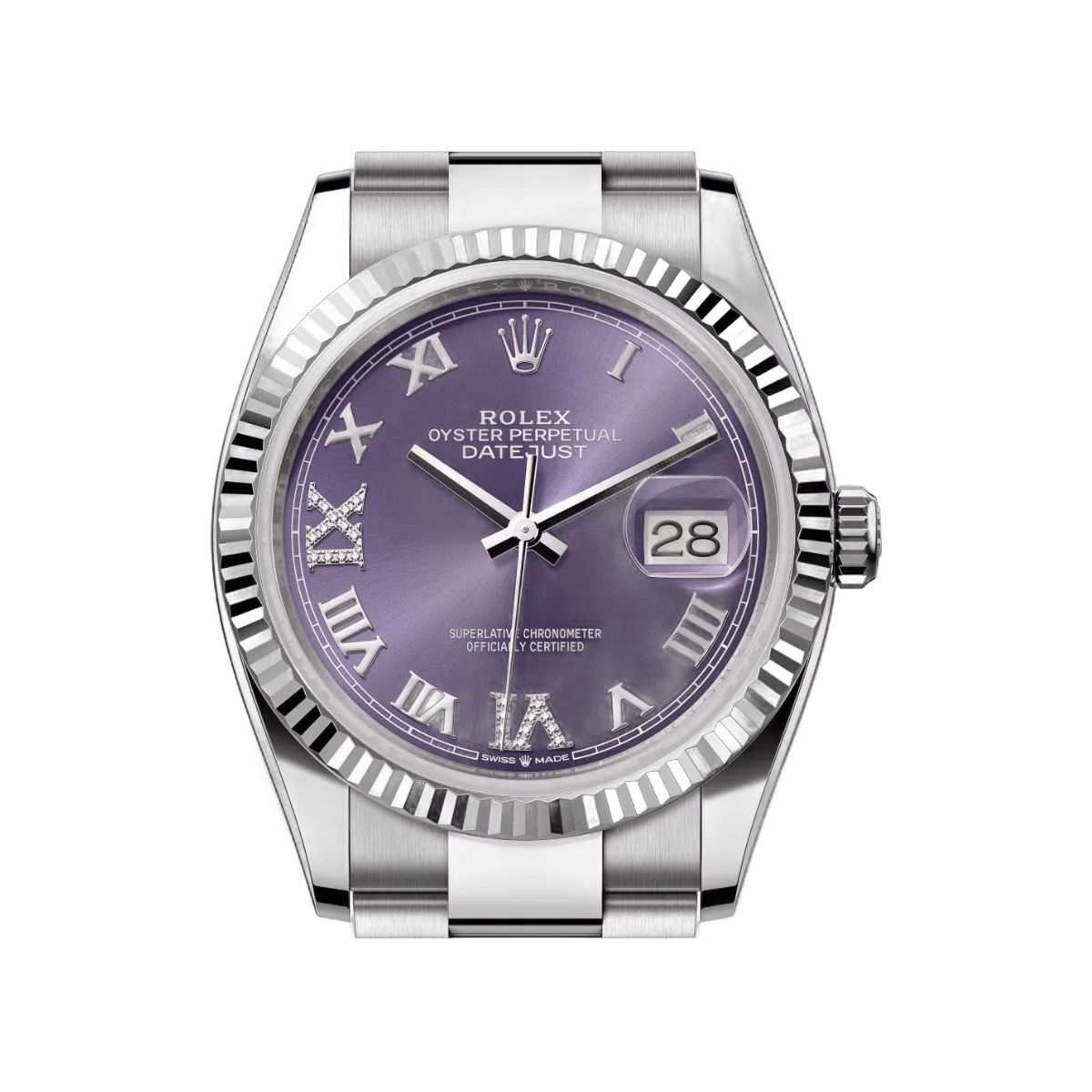 Rolex Datejust 126234-0022 Oystersteel Aubergine Roman VI And IX Diamonds Dial 36mm Ladies Watch – additional product photo 3