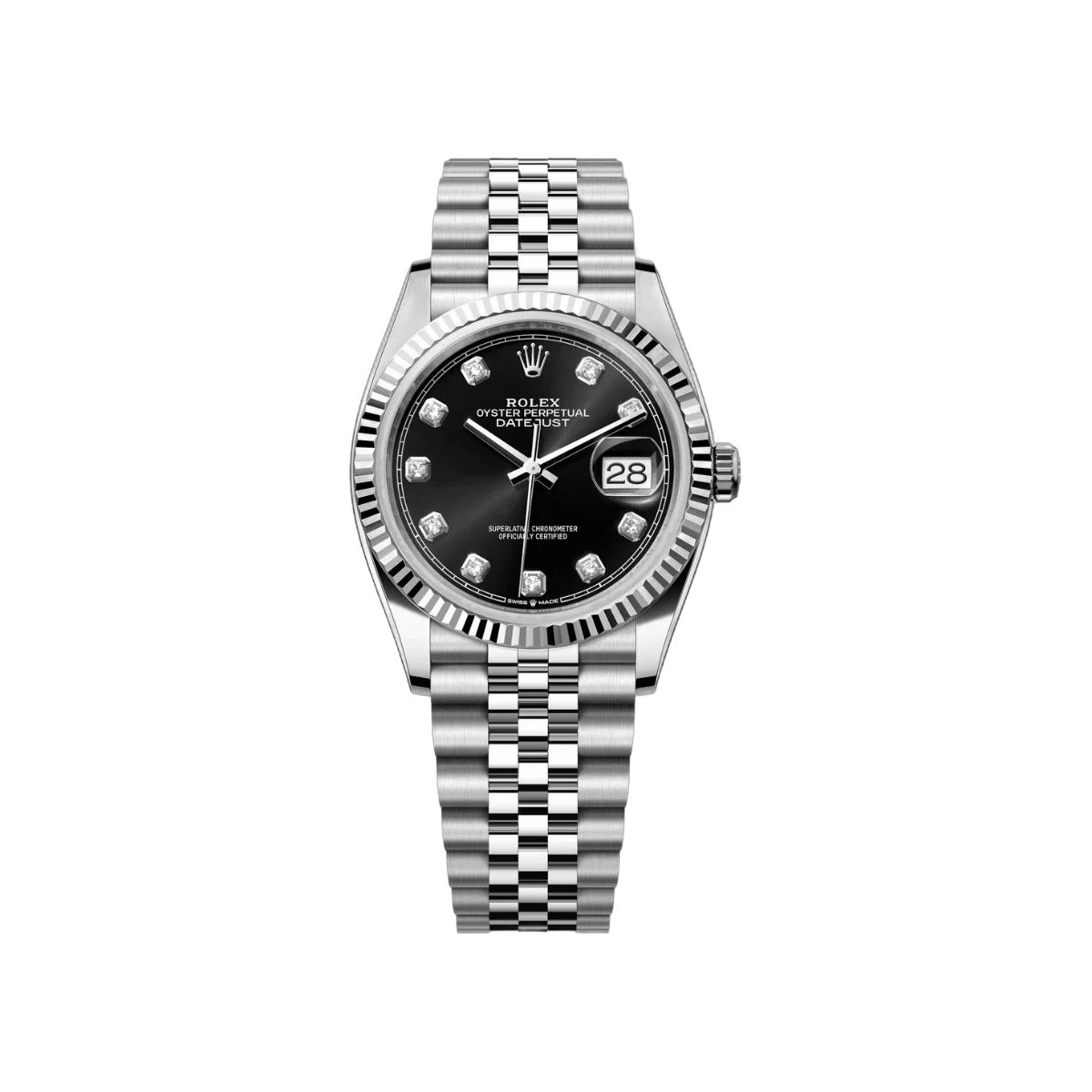 Rolex Datejust 126234-0027 Oystersteel White Gold Diamond Numerals Bright Black Dial 36mm Unisex Watch