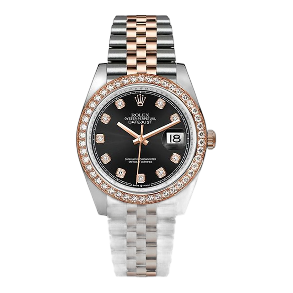 Rolex Datejust 126281Rbr Bkdj Black Diamond Dial 36Mm Diamond Set Everose Gold 36mm Unisex Watch