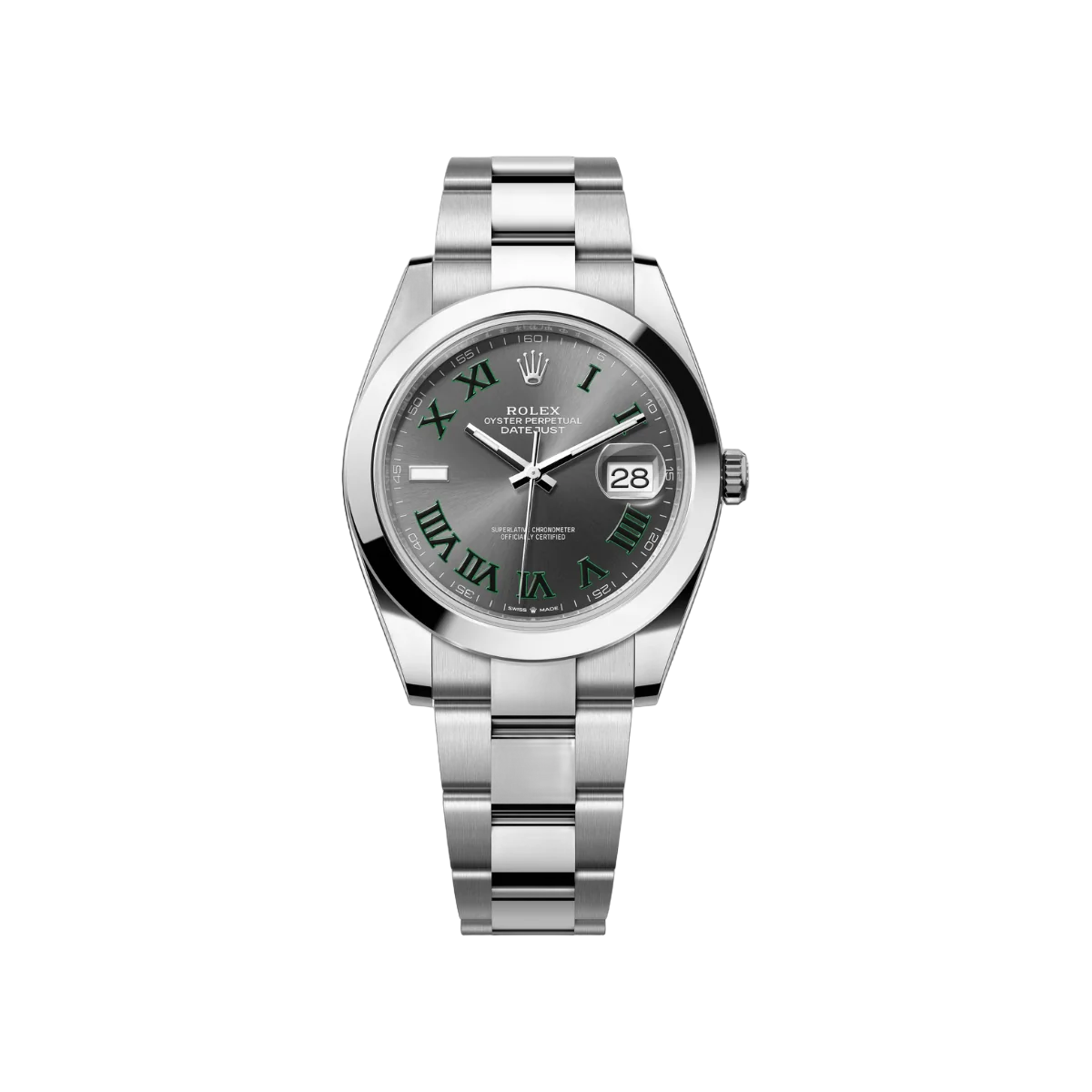 Rolex Datejust 126300-0013 Oyster Perpetual 41mm Green Roman Numerals Grey Dial Mens Watch