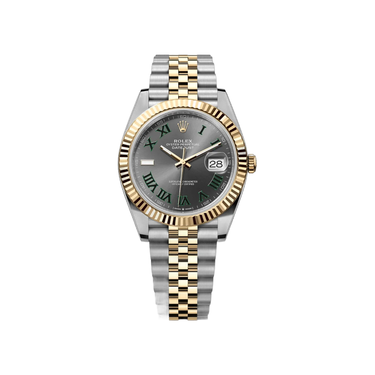 Rolex Datejust 126333-0020 Oystersteel Fluted Bezel 41mm Grey Green Roman Dial Men's Watch