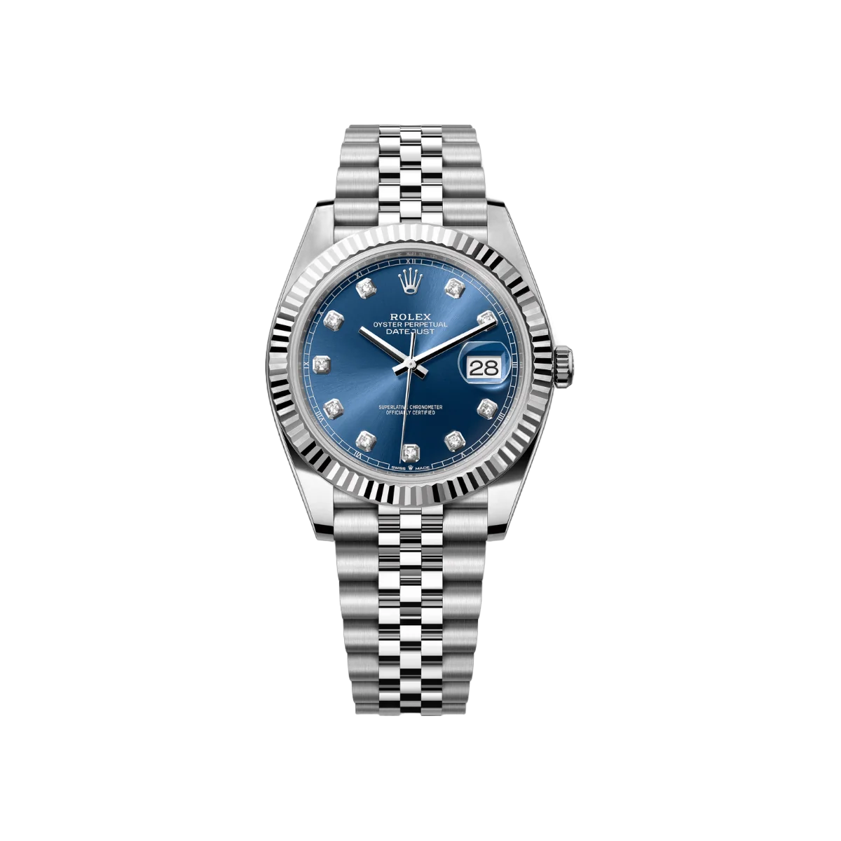 Rolex Datejust 126334-0016 Oystersteel Fluted Bezel Blue Diamond Dial 41mm Blue Diamond Dial Jubilee Bracelet Men's Watch