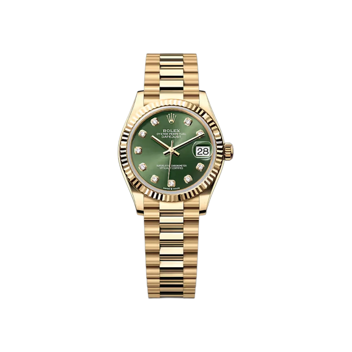 Rolex Datejust 278278-0011 Yellow Gold 31mm Olive Green Diamonds Dial Ladies Watch