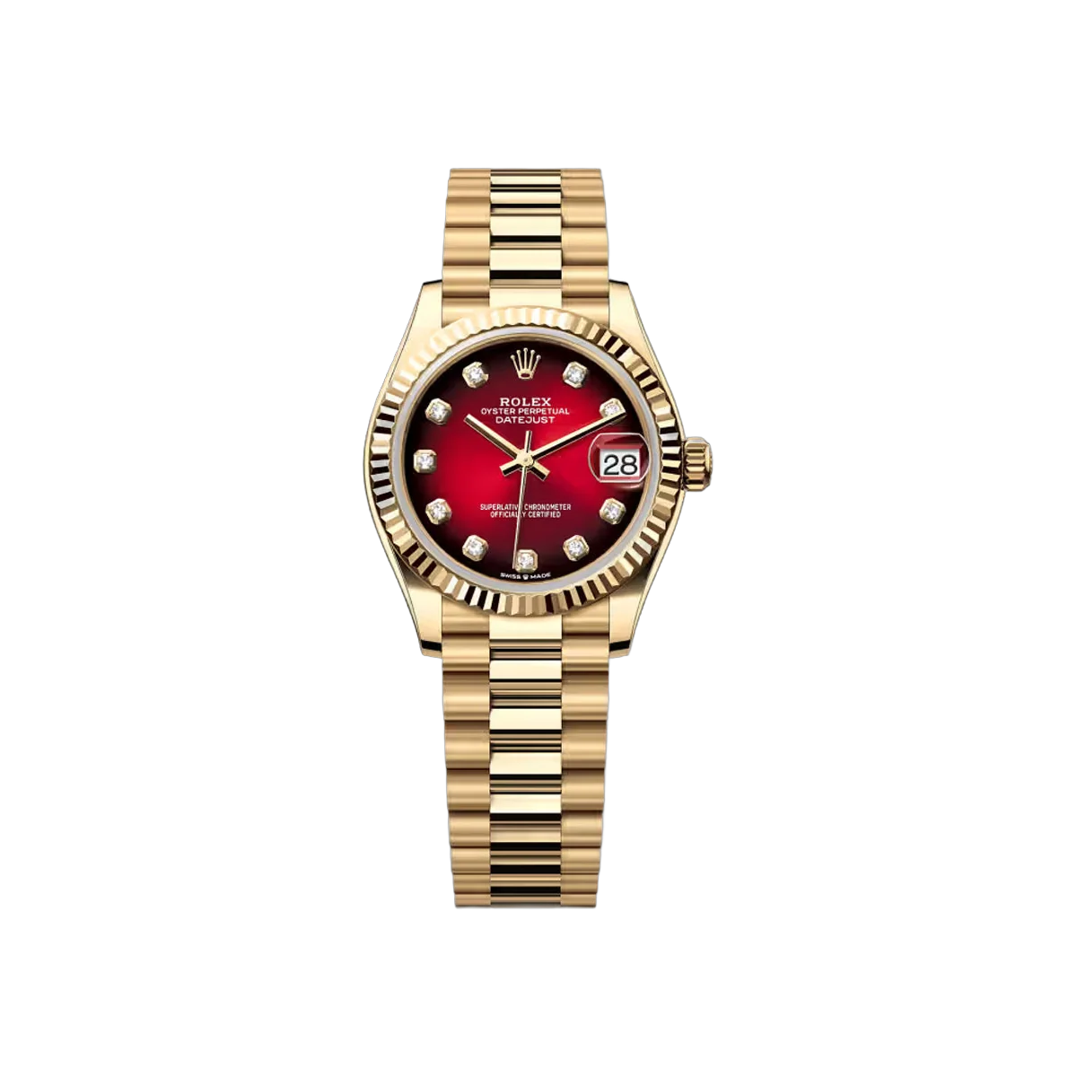 Rolex Datejust 278278-0049 Yellow Gold 31mm Red Ombré Diamond Dial Ladies Watch