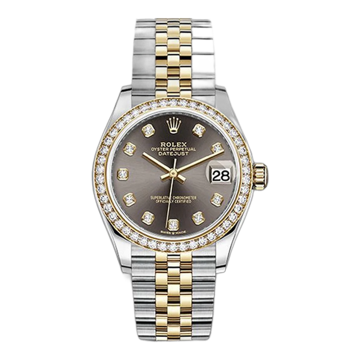 Rolex Datejust 278383Rbr Dkgdj Dark Grey Diamond Dial 31Mm Diamond-Set Bezel 18K Yellow Gold