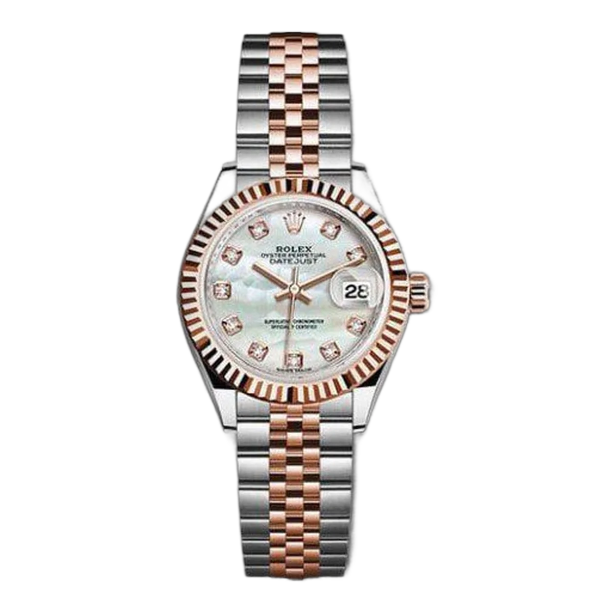Rolex Datejust 279171 Mdj Mother Of Pearl Diamond Dial Fluted Rose Gold 28Mm 18Kt Rose Gold And Oystersteel Ladies Watch