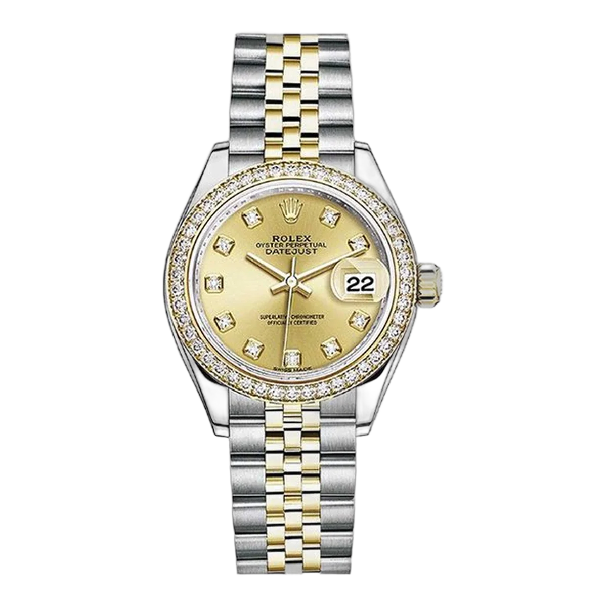 Rolex Datejust 279383Rbr Chdj 28Mm Yellow Gold And Stainless Steel Champagne Dial Diamond-Set Bezel Ladies' Watch