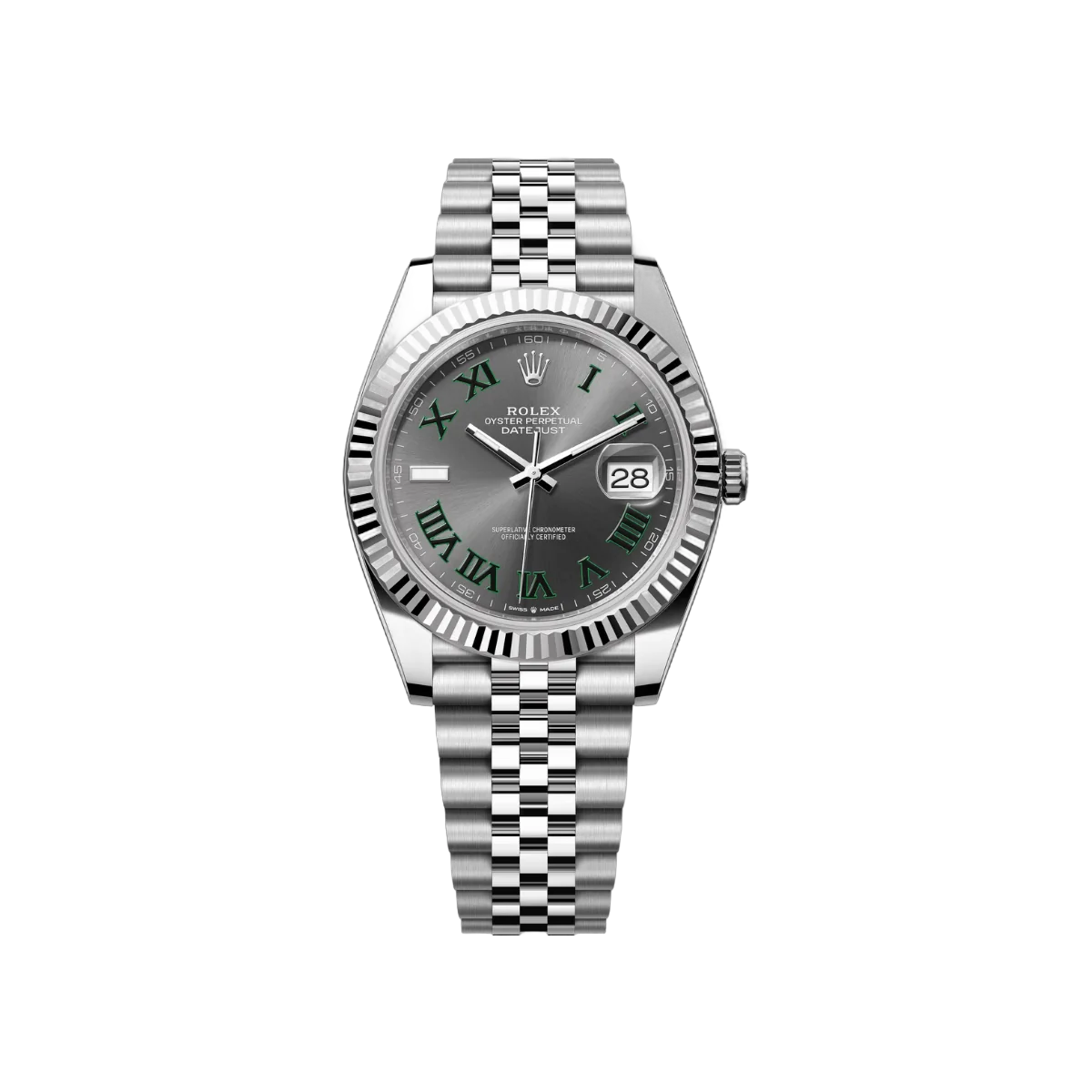 Rolex Datejust 41 Oyster Perpetual 126334-0022 White Gold 41mm Grey Dial Green Numerals Men’s Watch