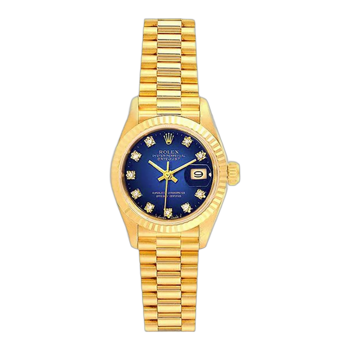 Rolex Datejust 69178 26Mm Blue Vignette Diamond Dial Yellow Gold Ladies Watch