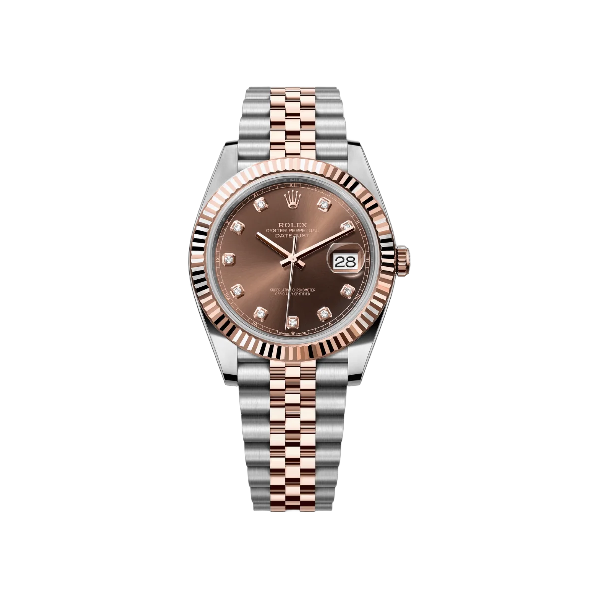 Rolex Datejust m126331-0004 Fluted Bezel 18Kt Everose Gold Chocolate Diamond Dial