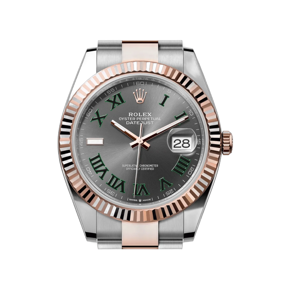Rolex Datejust m126331-0015 Oyster Perpetual Wimbledon Everose Gold Green Roman Numerals 41mm Slate Grey Dial Mens Watch – additional product photo 3