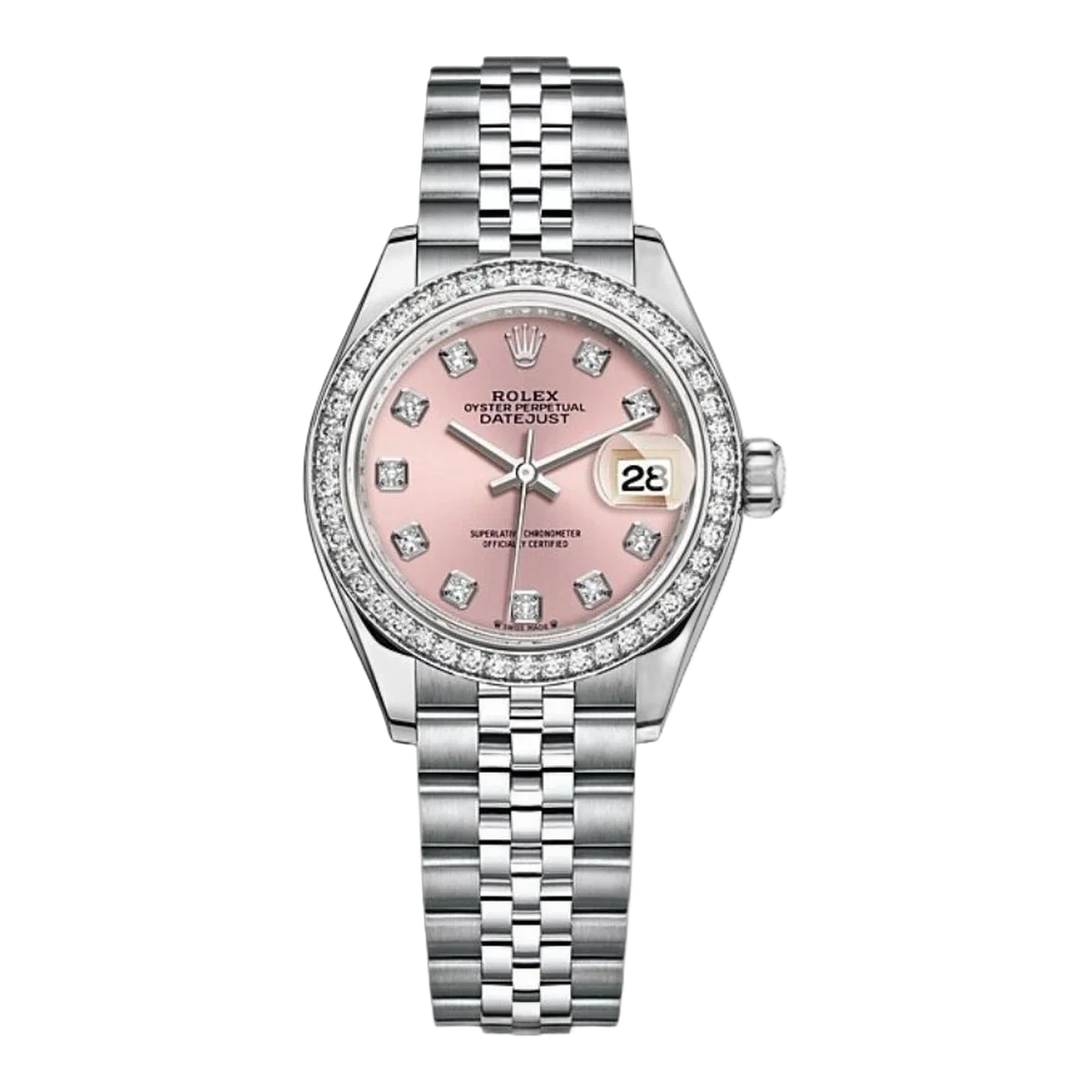 Rolex Datejust M279384Rbr-0003 28Mm Diamond Bezel Silver-Tone