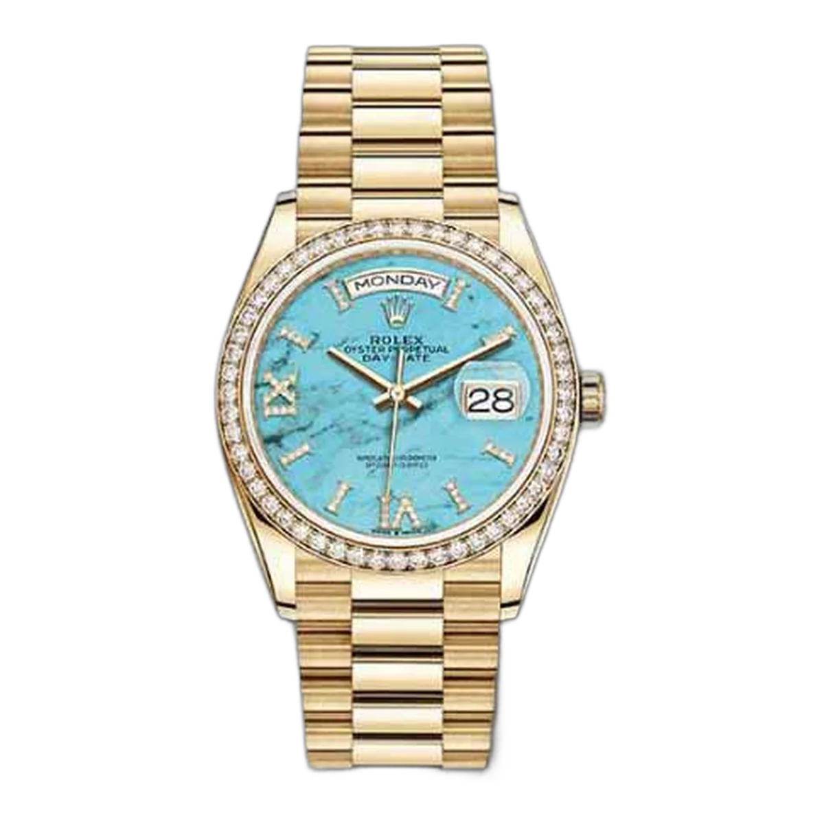 Rolex Day-Date 18Kt Yellow Gold 36Mm Diamond Bezel Unisex Watch