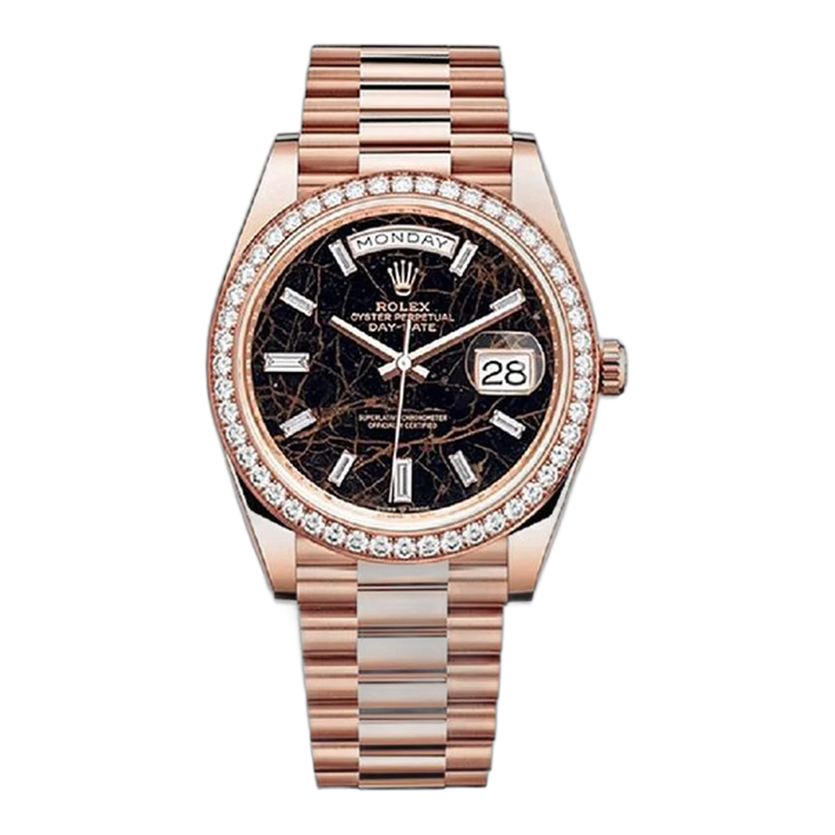 Rolex Day-Date 228345RBR-0016 Rose Gold Eisenkiesel Diamond Dial & Diamond Bezel 40mm