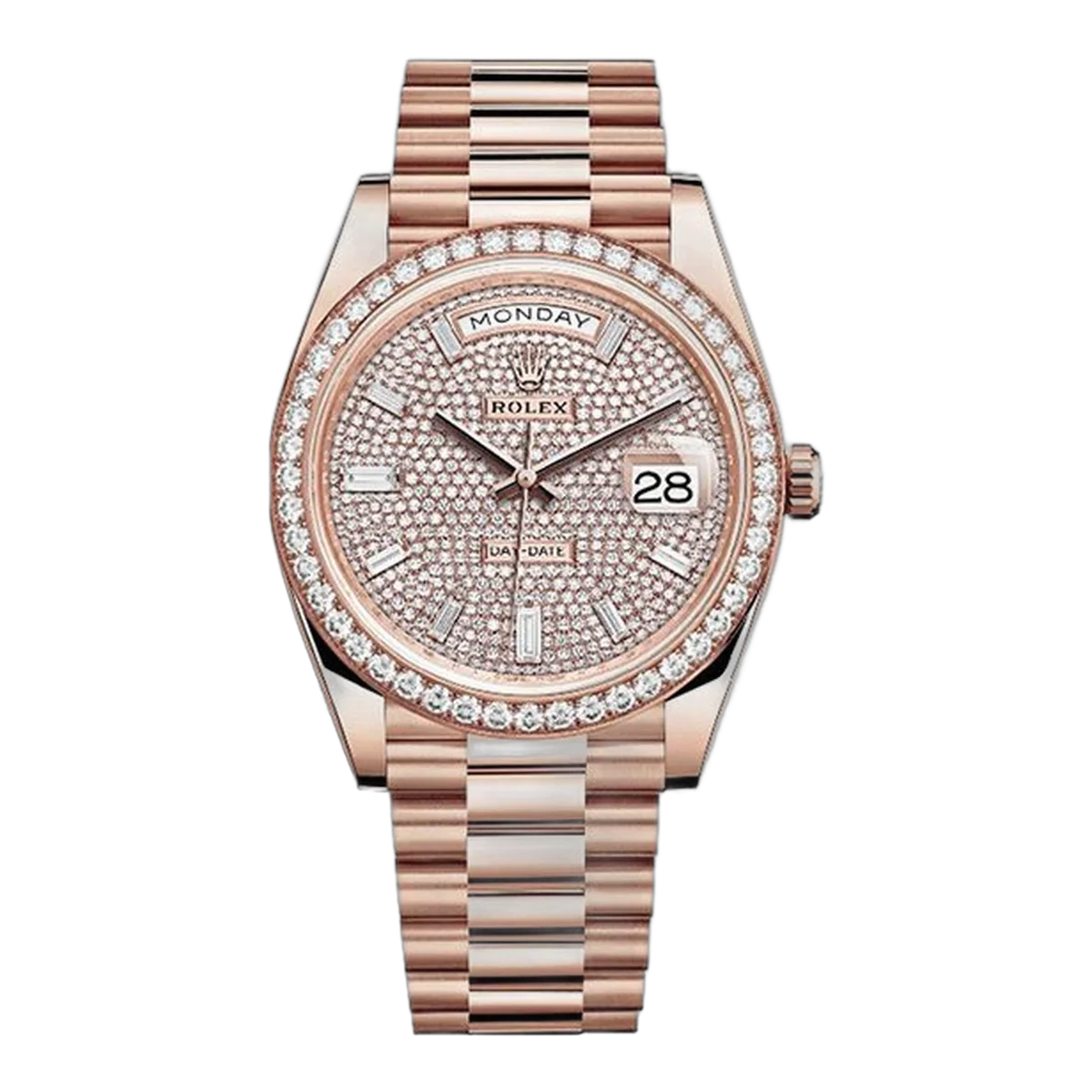 Rolex Day-Date 228345Rbr Dpbdp 40Mm Pave Baguette Rose Gold And Diamond Bezel Men's Watch