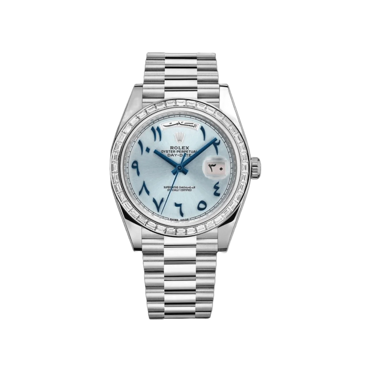 Rolex Day Date 22839TBR Automatic Diamond Bezel Arabic Numerals 40mm Ice Blue Dial Unisex Watch