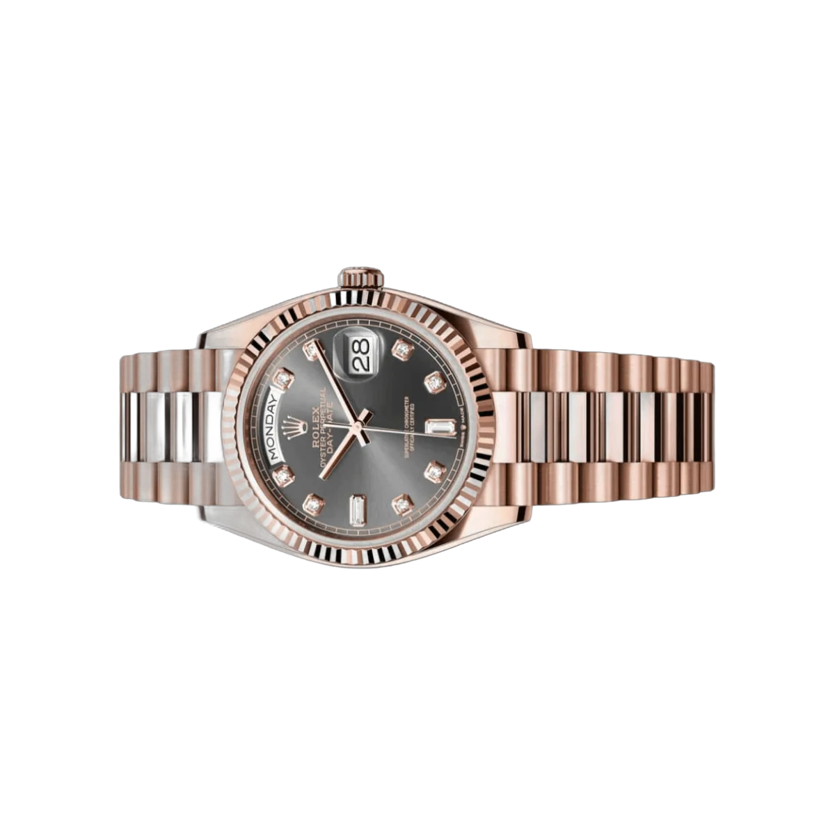 Rolex Day-Date 36 President 128235-0050 18K Everose Gold Fluted Bezel 36mm Slate Gray Dial Ladies Watch – additional product photo 2