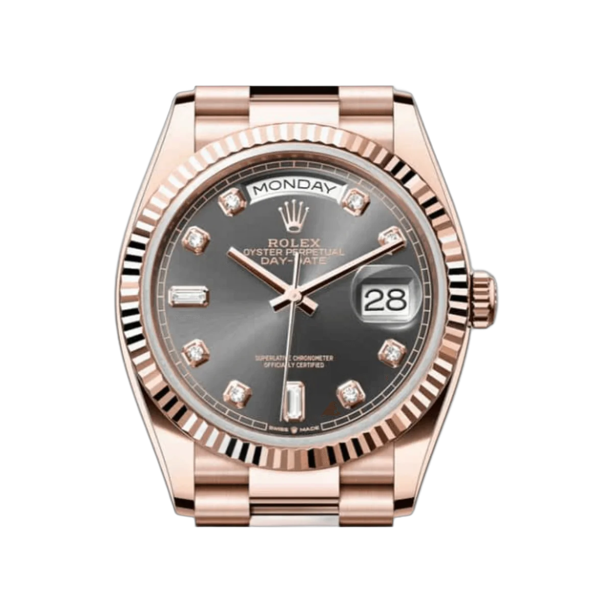 Rolex Day-Date 36 President 128235-0050 18K Everose Gold Fluted Bezel 36mm Slate Gray Dial Ladies Watch – additional product photo 3