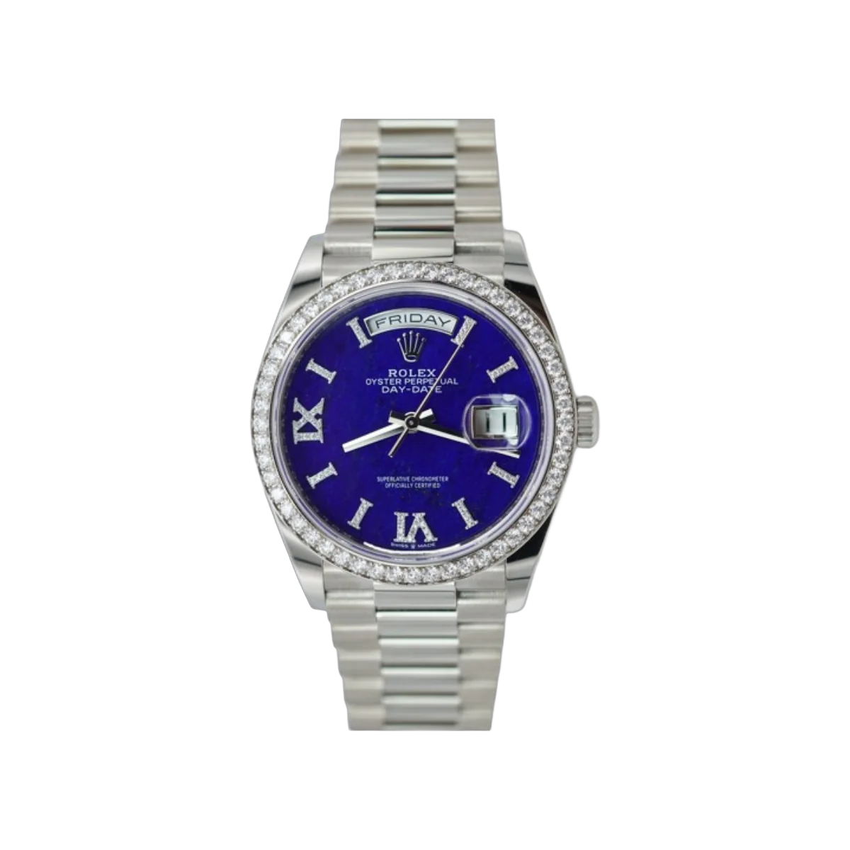 Rolex Day-Date Lapis Lazuli 128349RBR White Gold Blue Dial 36mm Women's Watch
