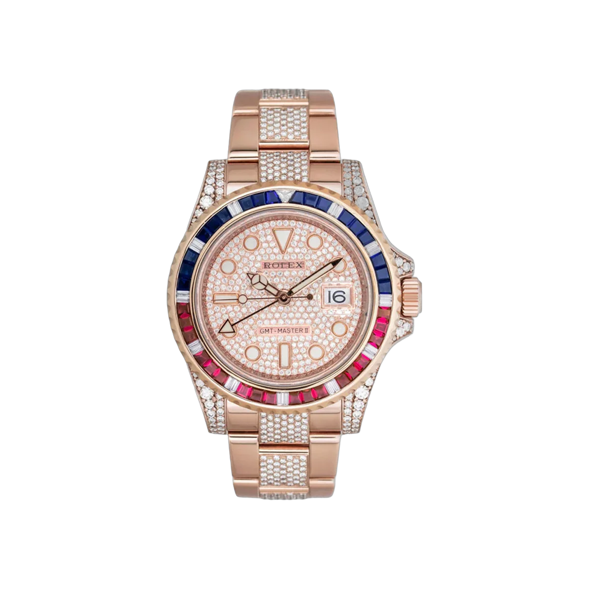 Rolex GMT Master II 126755SARU Rose Gold 40mm Pave Diamond Dial Men's Watch