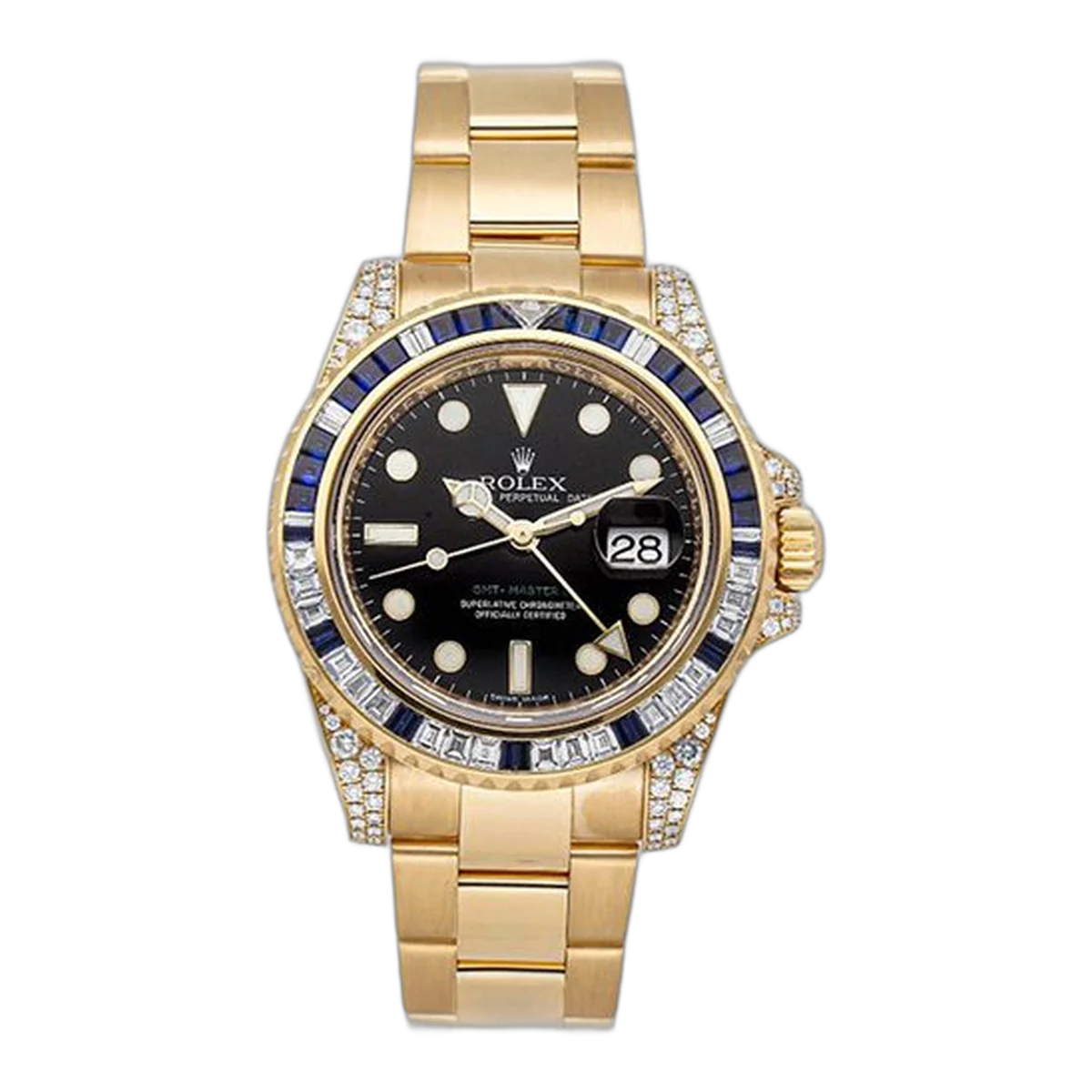 Rolex Gmt Master II Full Gold With Diamonds & Sapphire Men's Watch